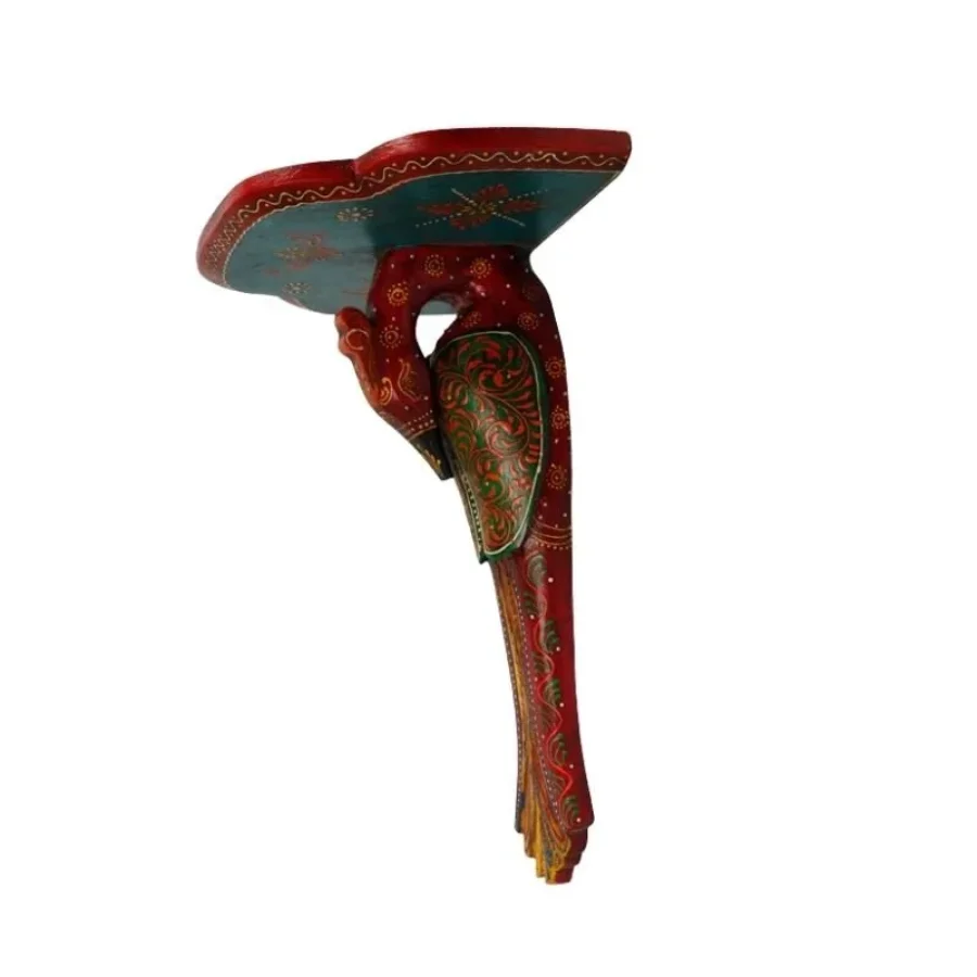 Untitled design (1) (1) Multi Color Hand Embossed Peacock Bird Wooden Wall Shelf - Image 1