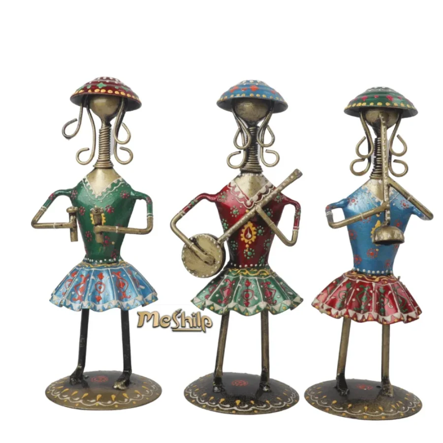 Untitled design (61) Iron Multi Color Decorative Leady Musician Show piece for home Decor, Set of 3 - Image 1