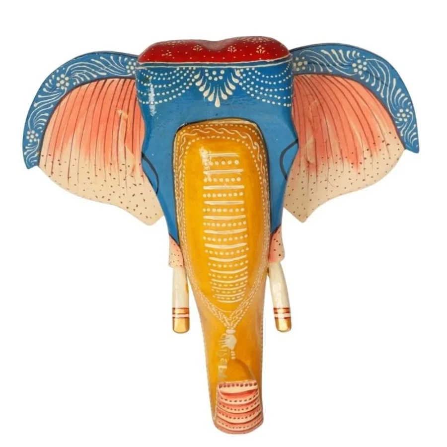 Untitled design (68) Multi Color Hand Embossed Wall Hanging Elephant Face - Image 1