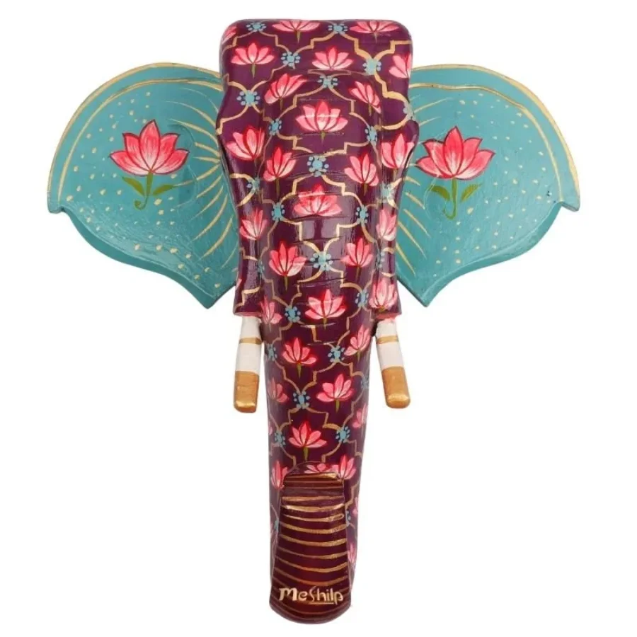 Untitled design (69) Multi Color Hand Embossed Wall Hanging Elephant Face - Image 1